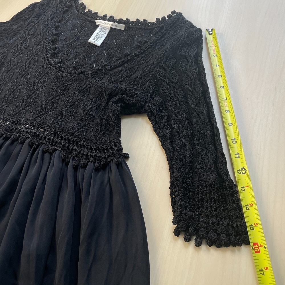 Vintage Diane Von Furstenberg Crochet Knit‎ Viscose Silk Dress Black Size Medium - Picture 10 of 11